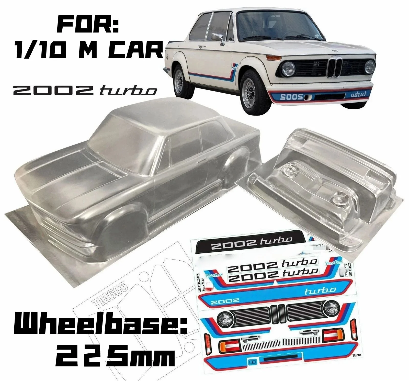 New Class 2002 1/10 M car RC PC shell body 225mm wheelbase Transparent no painted drift body for RC 3R mst Tamiya CARTEN M car