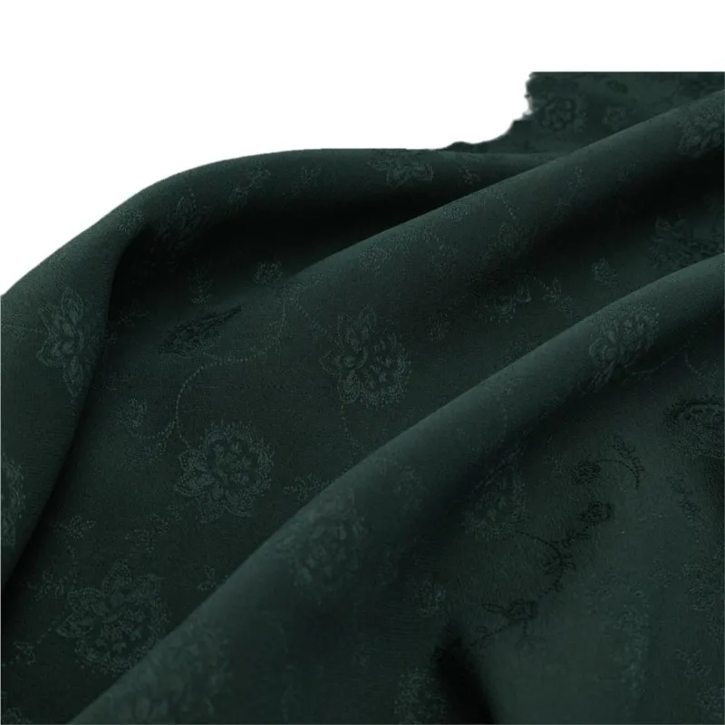 Dark green heavy crepe old material ramie silk jacquard satin fabric intangible cultural heritage Xiangyunsha designer