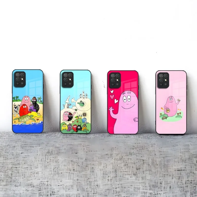 Cute Barbapapa Cartoon Phone Case For Huawei P40 P50 P30 P20 P9 Smartp Z Pro Plus 2019 2021 And Tempered Glass Colorful Cover