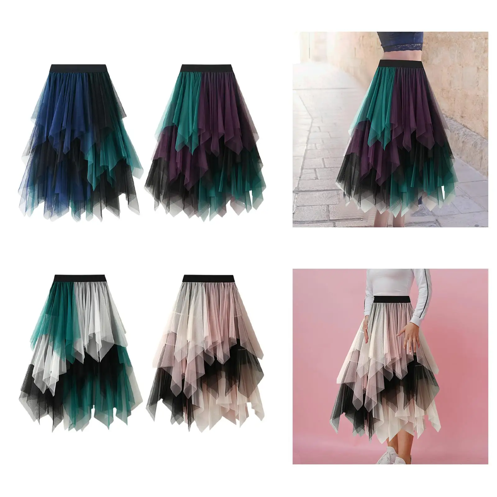 กระโปรง Tulle สำหรับเสื้อผ้ากุลสตรี MIDI อสมมาตรยาวครึ่งฤดูร้อน