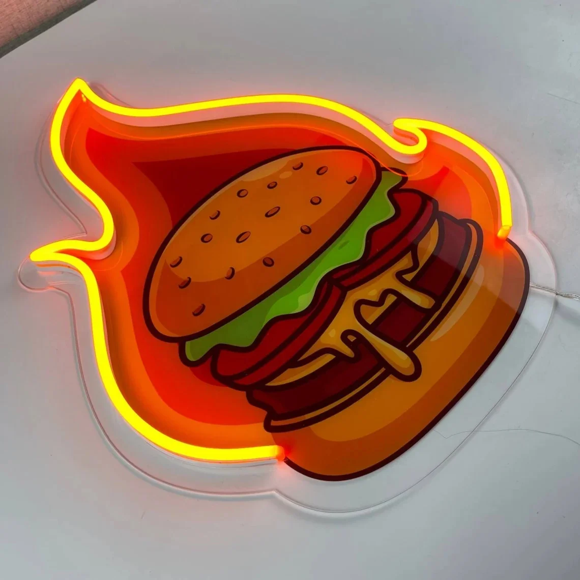 Imagem -02 - Sinal Personalizado Burger Neon Luz Led Hambúrguer Loja Wall Decor