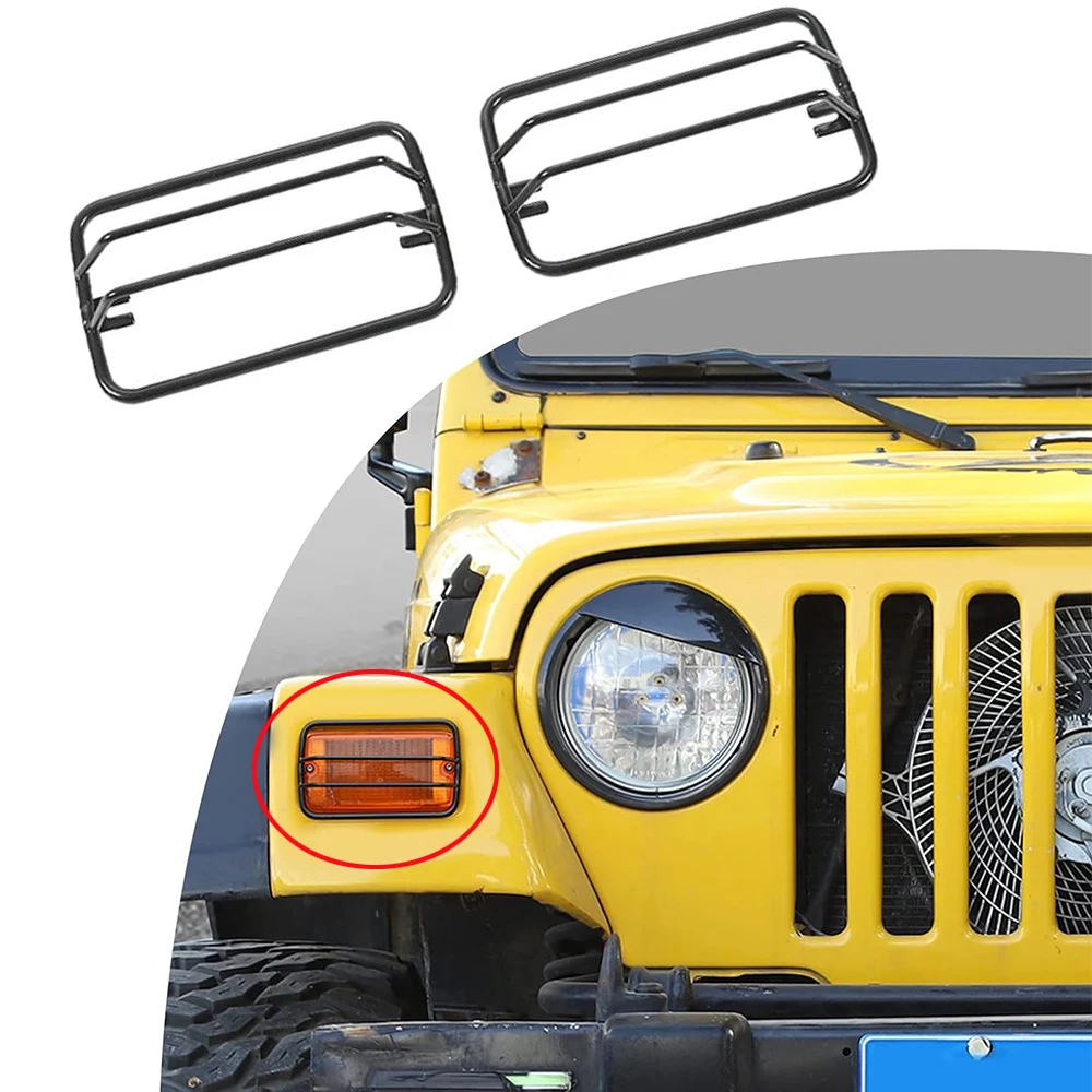 Front Bumper Turn Signal Light Metal Cover Head light Frame Side Eyebrow Lights Guards For Jeep Wrangler TJ 1997-2006