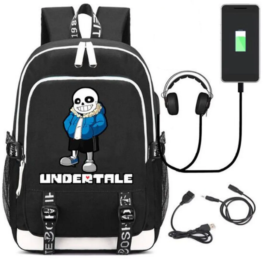 

Game Undertale Sans Rucksack Backpack Bag W/USB Fashion Port/ Lock /Headphone Travel Laptop Students School Bag Gift