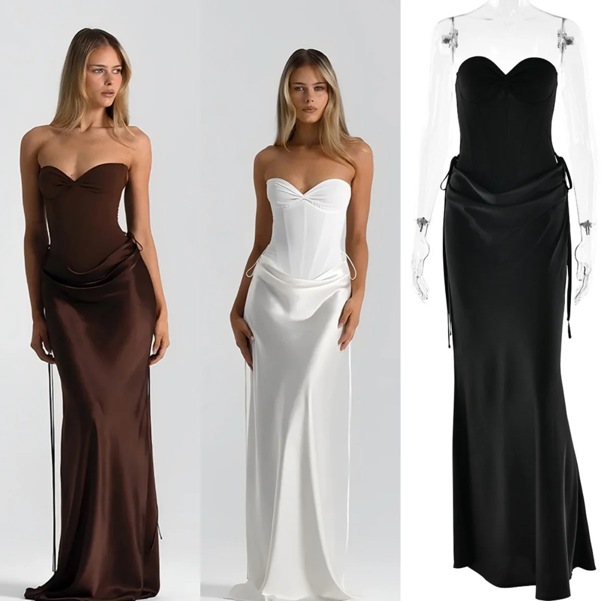 

Yomesugar Элегантный комплект из двух предметов, женские хипстерские сексуальные боди без бретелек и макси-юбка со рюшами, одинаковые вечерние клубные наряды