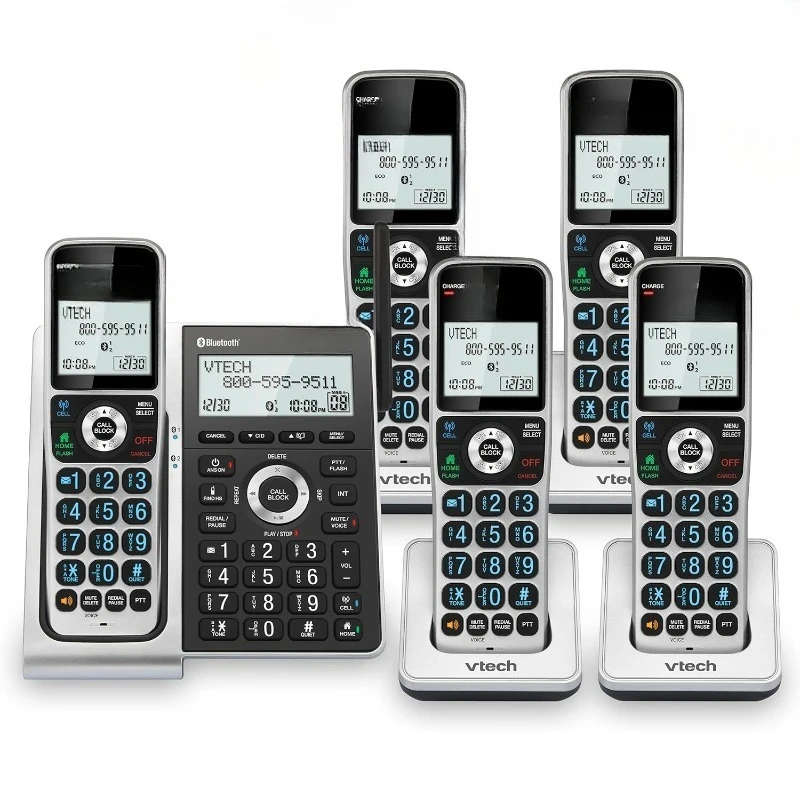 VS306-5 DECT 6.0 5 трубок Беспроводной домашний телефон с Bluetooth, системой ответа, интеллектуальный блокатор вызовов, объявление идентификатора вызова