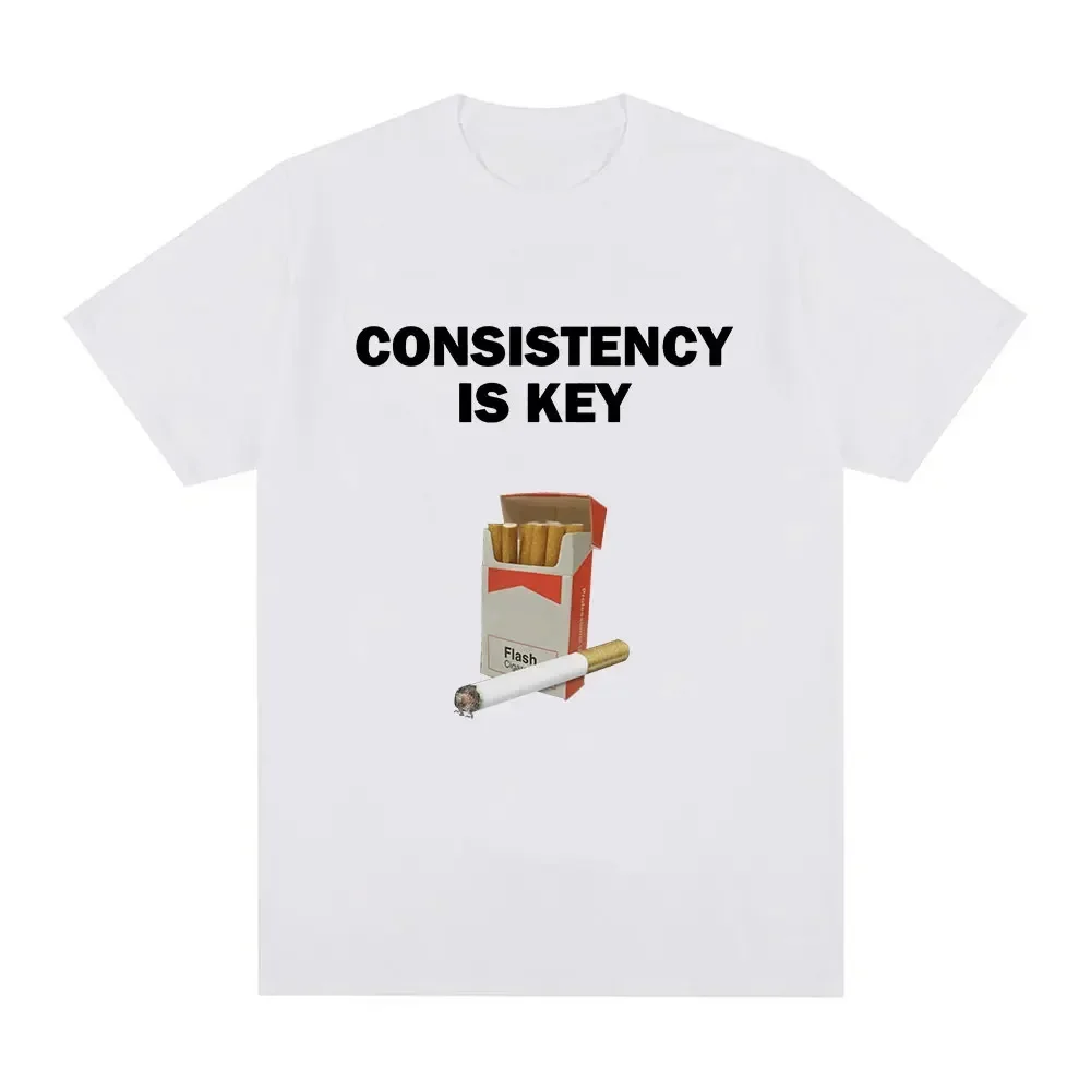 Funny Consistency Is Key Smoking Meme T Shirt High Quality Casual Vintage Cotton Tee Shirt Men Fashion Harajuku Graphic T-shirts