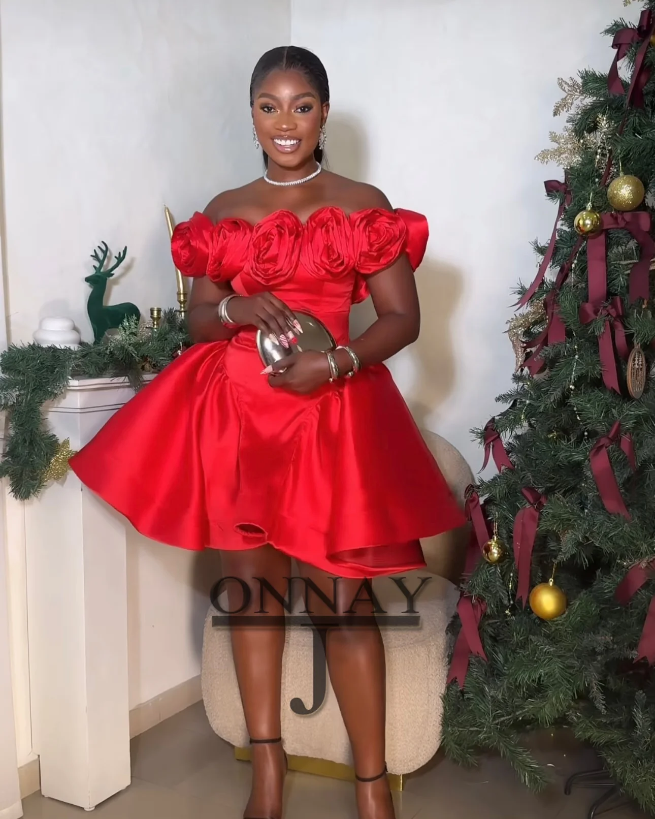 Robes de soirée personnalisées à fleurs pour femmes africaines, épaules dénudées, Mini robe de Cocktail sur mesure, arabe saoudien