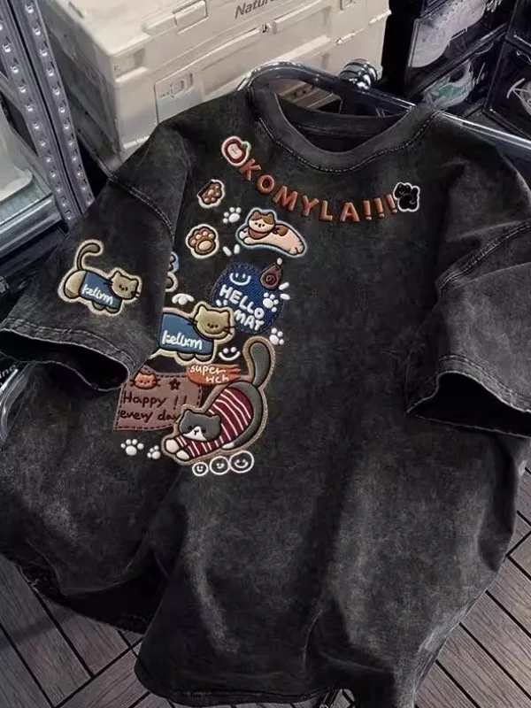 

Футболка унисекс оверсайз из чистого хлопка с коротким рукавом, с принтом американских мультфильмов, в стиле винтаж, модная, летняя, больших размеров (до 300 фунтов)