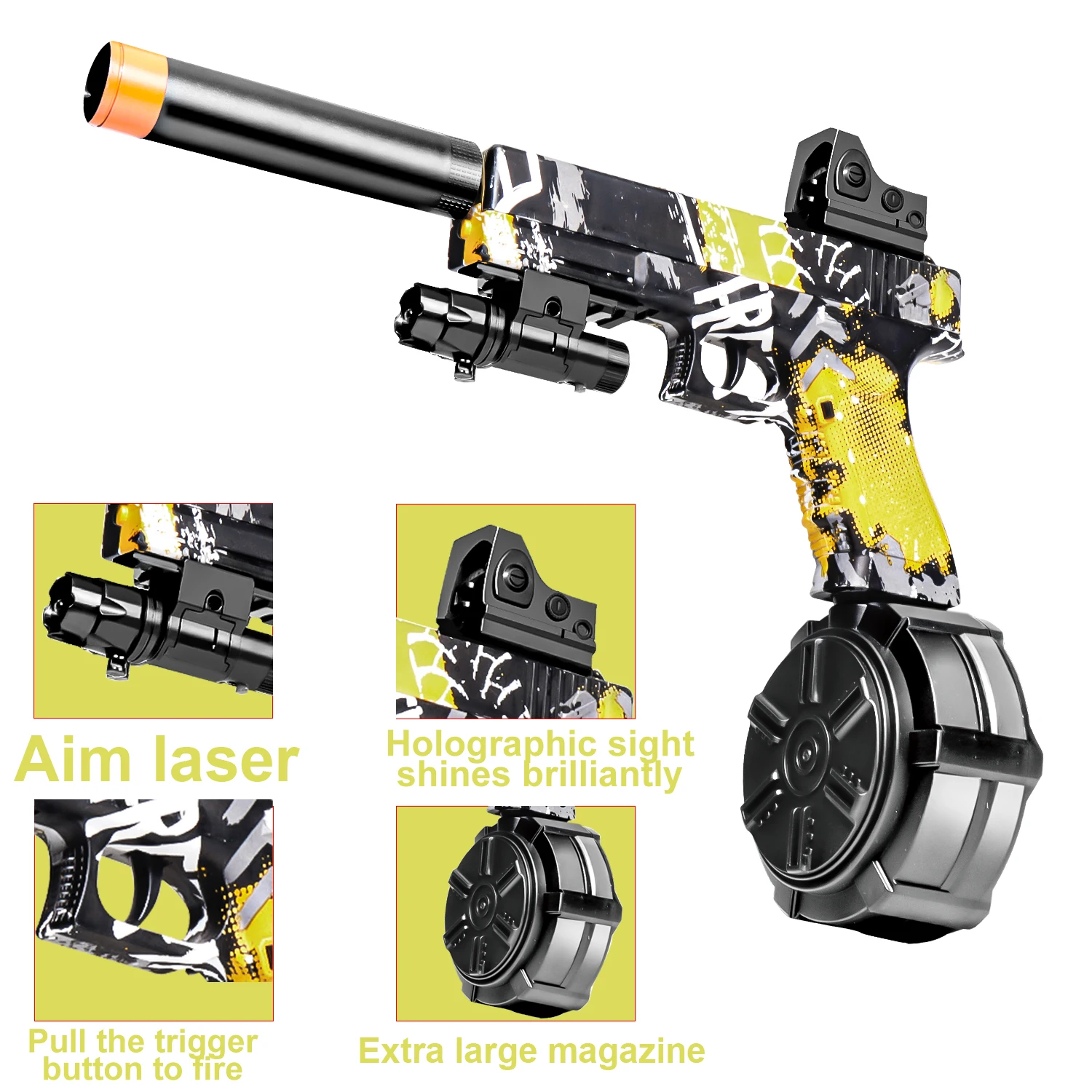 Pistola giocattolo con sfera in gel, scoppio elettrico e modalità single-shot manuale, viene fornita con tre riviste, batteria ricaricabile, elettro esterno