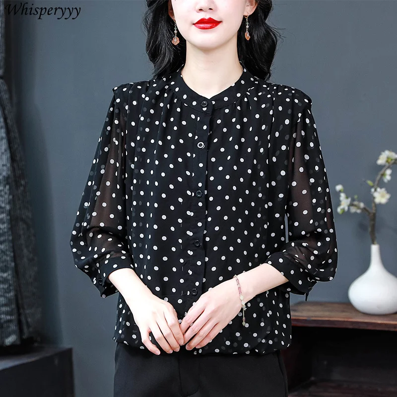 Polka Dot Blouse Women Spring Summer Sunscreen Air-conditioned Shirt Short Coat Casual Round Collar Thin Shirt Cape Cardigan
