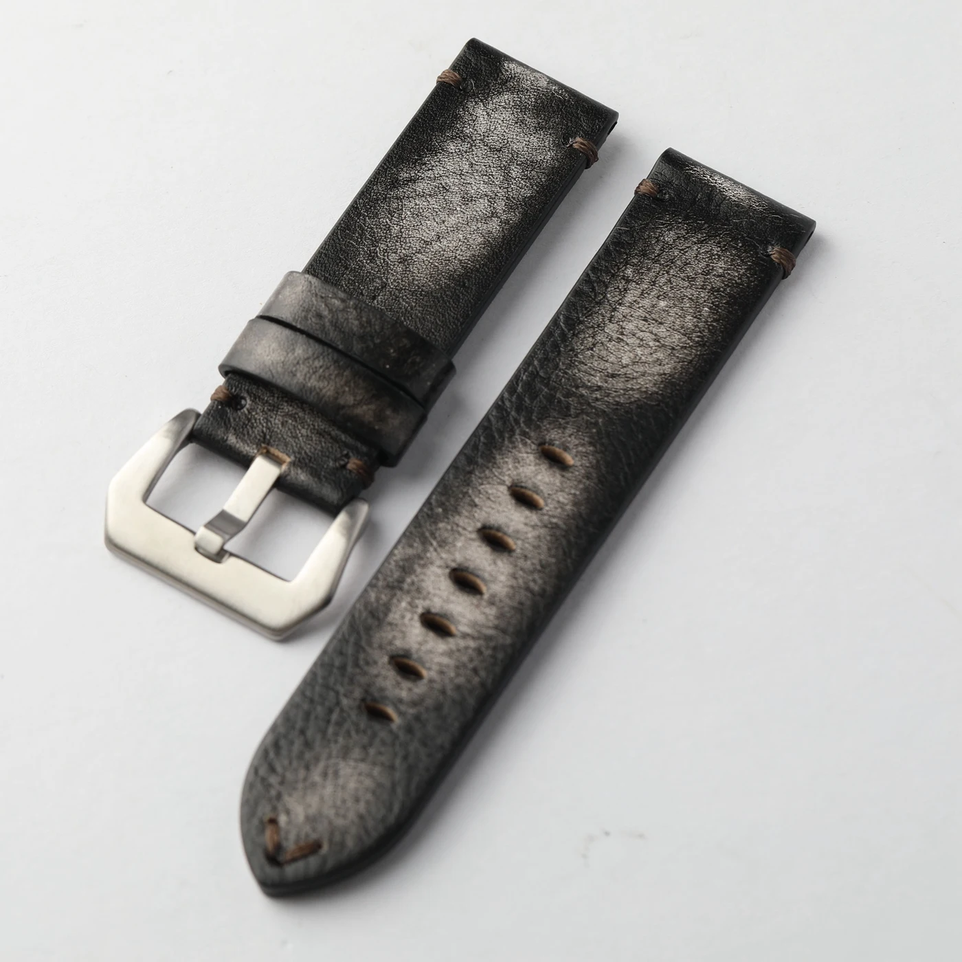 Handgefertigter italienischer Riemen aus gebürstetem Leder, verdickter Riemen aus echtem Leder, 20 mm, 22 mm, 24 mm, Retro-Stil für Herren