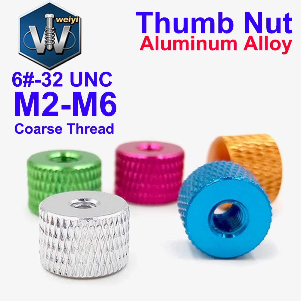

Weiyi 5Pcs/Lot M2-M6 Coarse 6#-32 UNC Aluminum Colorful Knurled Round Thumb Nuts Hand-Tightening for DIY Projects