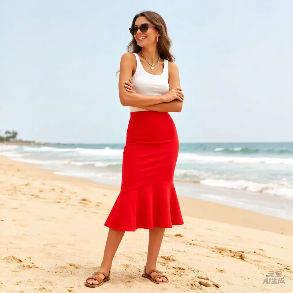 

Vintage Hong Kong Style Red Mermaid Midi Skirt High Waisted Bodycon Slim Fit Elegant Work Casual Party Skirt for Women Plus Size
