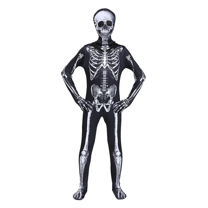 Skull Cosplay Skeleton Jumpsuit Mask Cloak Zombie Halloween Costume for Kid Vampire Fantasy Dress Carnival Disguise Suits