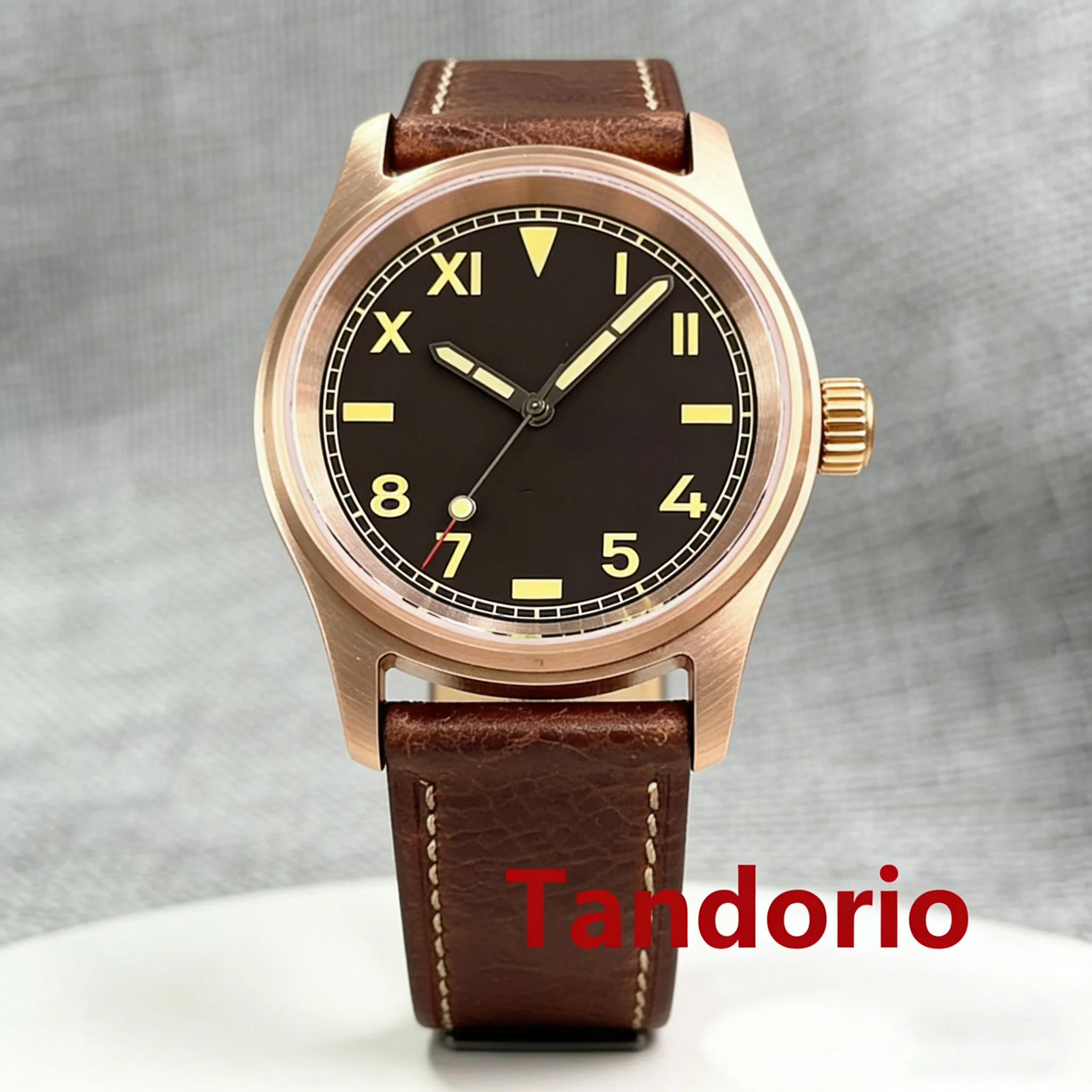Tandorio New 36mm Sapphire Glass Solid CuSn8 Bronze 20ATM Diver Black Men's Mechanical Watch For Miyota 8215/Asia 2824 Leather