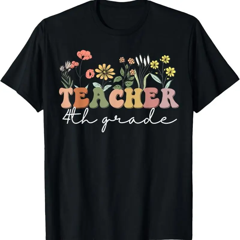 Fourth Grade Teacher Retro Boho Wildflower Teacher's Day T Shirt
