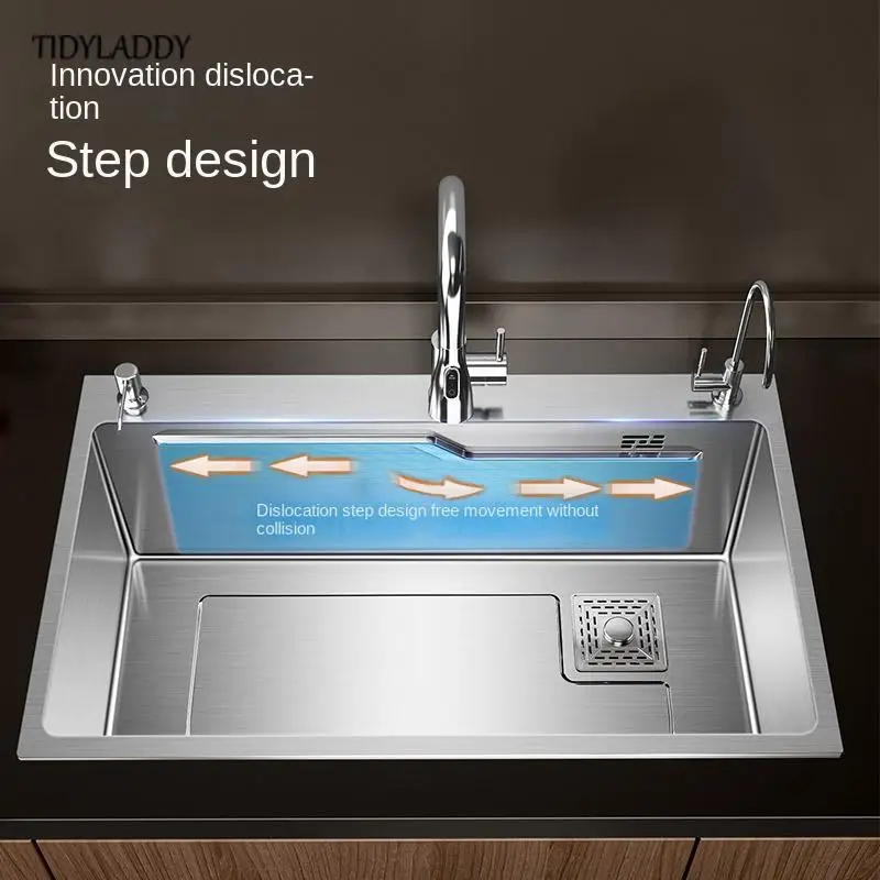 Nano Kitchen Sink Large Single Tank 304 Stainless Steel Side Row Vegetable Wash Basin Household Understage Basin Waterfall Sinks