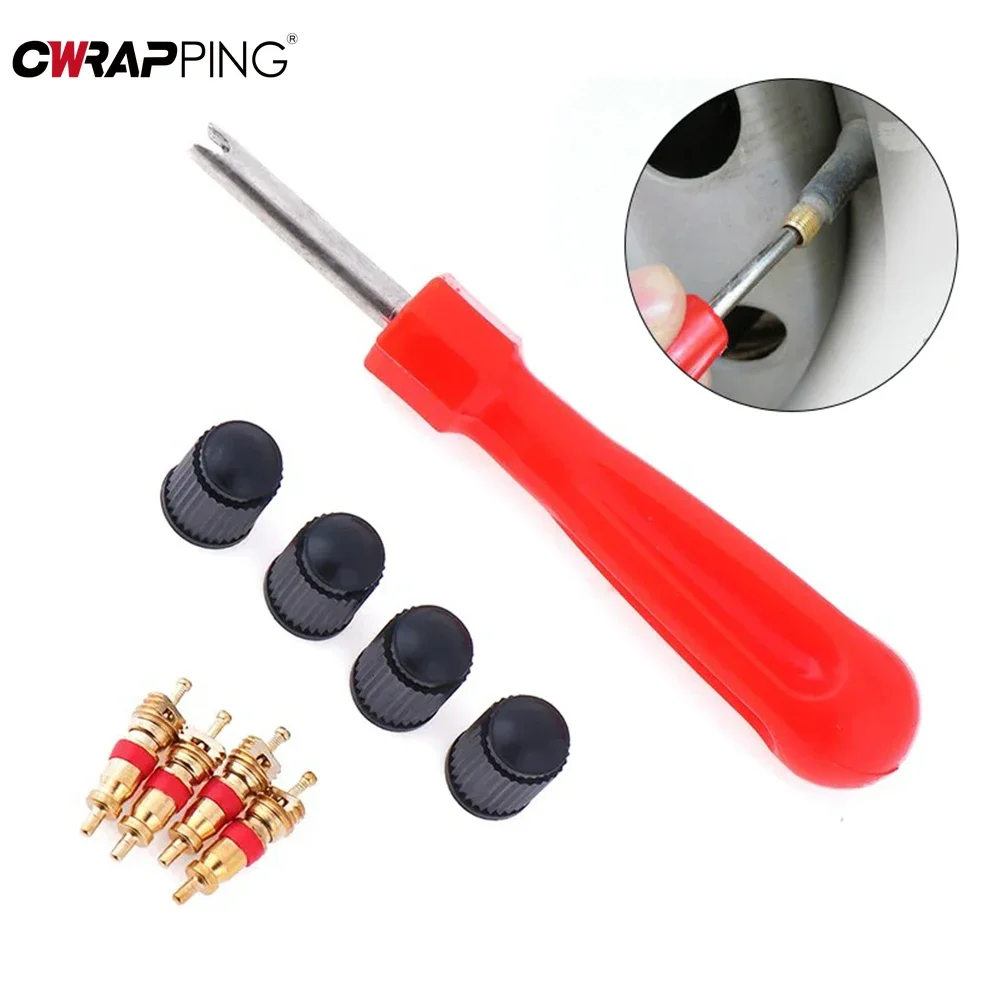 9PCS/Set Car Tire Valve Core Wrench Spanner Removal Tool Kit Valve Cores Valve Caps Valve Stem Screwdriver Tire Repair Tool