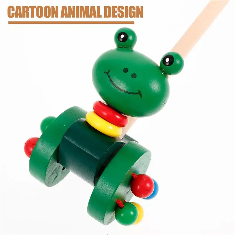 Hand Push Baby Pushing Cart Toys Wooden Cartoon Animal Baby Push Rod Baby Walker Carts Toys Toddler Pull Walks Rod Push Cart