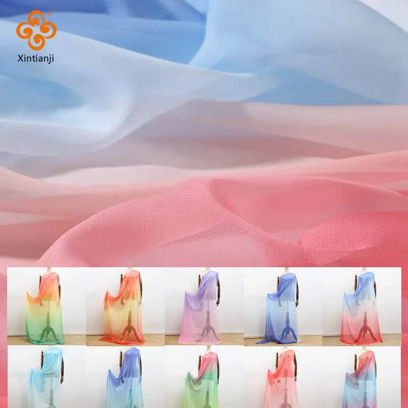 0.5m/1m Gradient Chiffon Fabric Thin Rainbow Tulle Cloth Dance Costume Scarf See-Through Costume Stage Dress DIY Sewing Craft