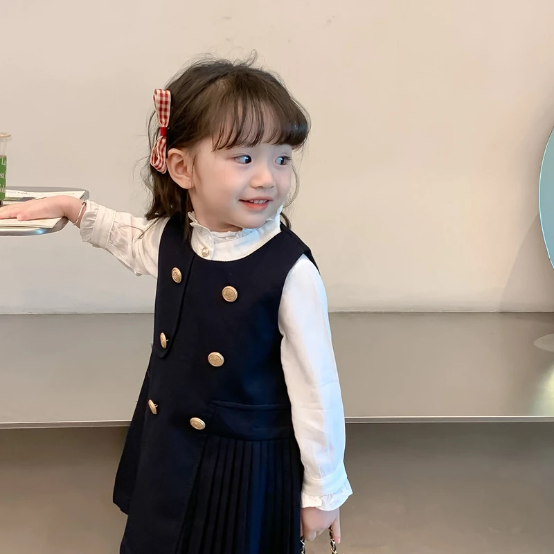 Shirt Skirt Girl 2024 Autumn New Dress Korean Western Style Cute Simple Beautiful Princess