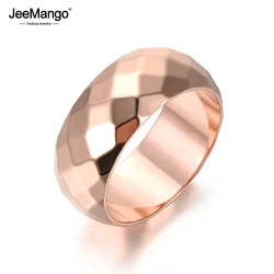 JeeMango New Simple Stainless Steel Ring 8mm Cut Face Fashion Wide Ring Wedding Engagement Rings Jewelry For Women JR17030