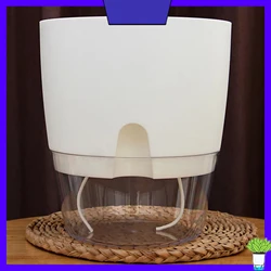 Self Watering Plastic Flowerpot Transparent Double Layer Detachable Light Flowerpot For Balcony White Large