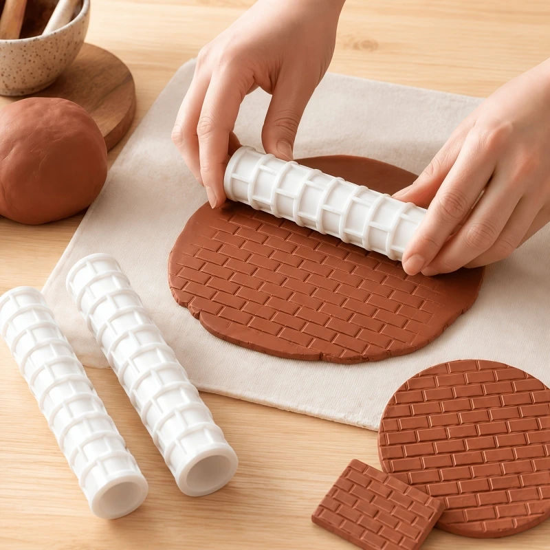 Building Block Pattern Texture Roller Plastic Clay Roller Block Stamp Patterns for Soft Pottery Clay DIY Pottery Making Tool Set