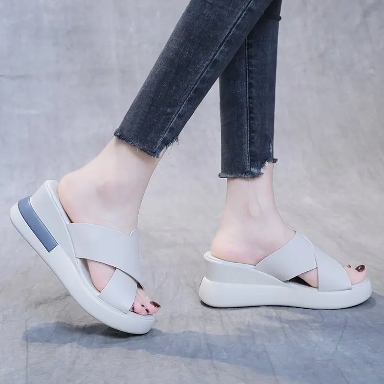 Women Shoes New Women Slippers Summer Pu Shoes Loafers Platform Slippers Women Black High Heels Zapatillas Mujer