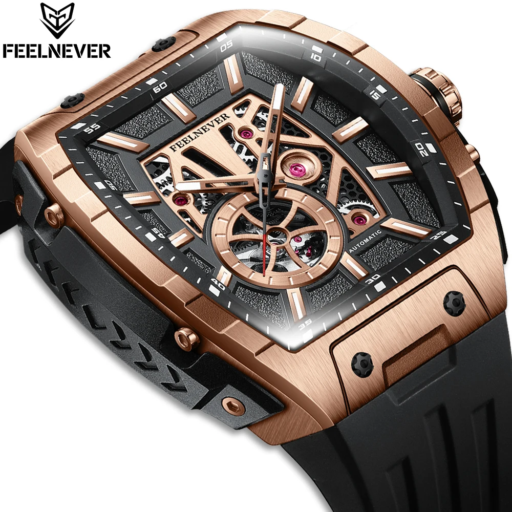 FEELNEVER 8250 Movement Men Mechanical Watches Luxury 316L Stainless Steel Sapphire Mirror Waterproof Automatic Watch for Men