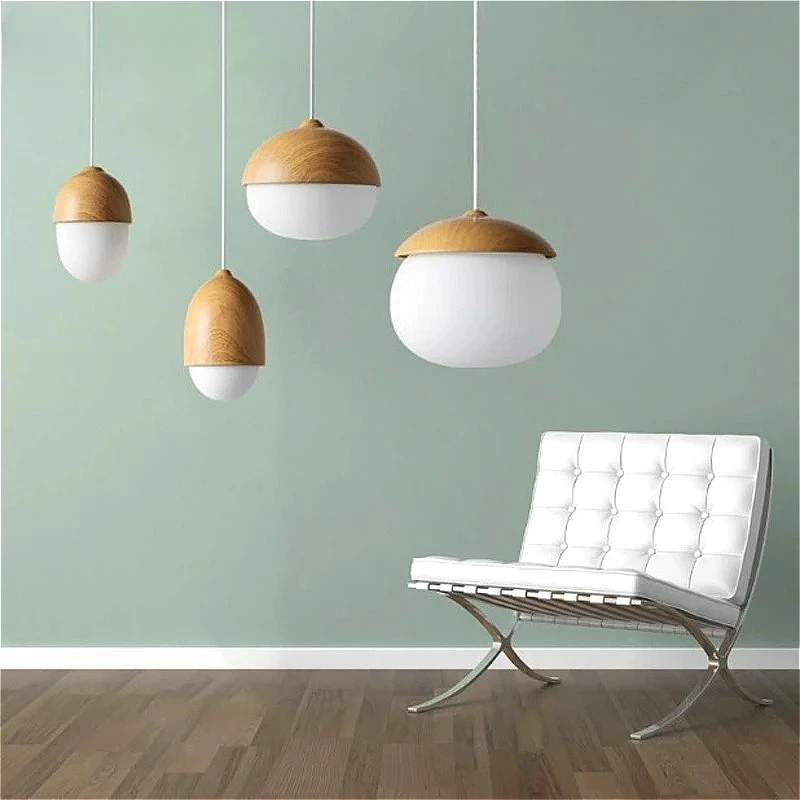 Glass Milky Ball Glass Wood Grain Iron Modern Pendant Lamp Nuts Acorn Small Mushrooms Chanderlier Led Pine Cone Pendant Light