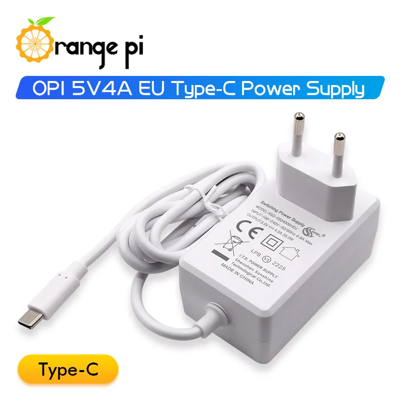 Orange Pi 5V4A Type-C EU Power Supply For Orange Pi 4 LTS / 4B / 800, Multiple Circuit Protection Power Adapter Charger