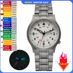 BERNY Full Titanium Watches for Men Pilot Quartz Men's Watch Lightweight Sapphire Super Luminous VH31 Sport Field Wristwatches