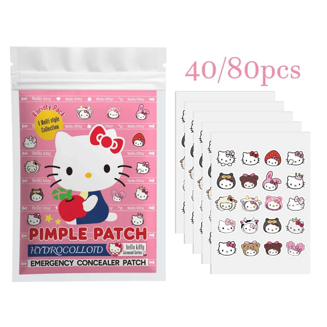 40/80PCS Hello Kitty Acne Patches, Hydrocolloid Facial Spot Stickers, Cute Blemish Covers for Discreet Day & Night Skin Care