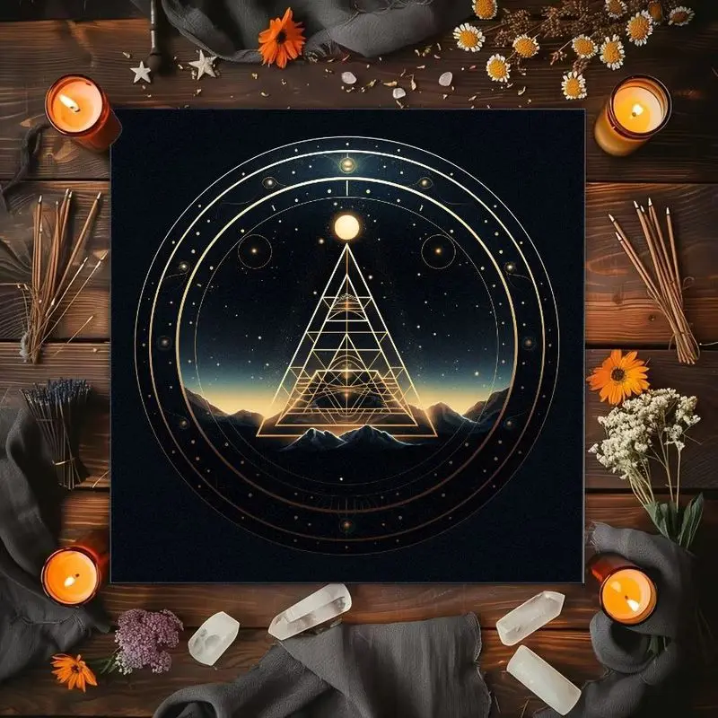 VIKAMA Sacred Geometry Pyramid Tarot Card Tablecloth Mysterious Divination Altar Cloth Ritual Table Mat Background Cloth