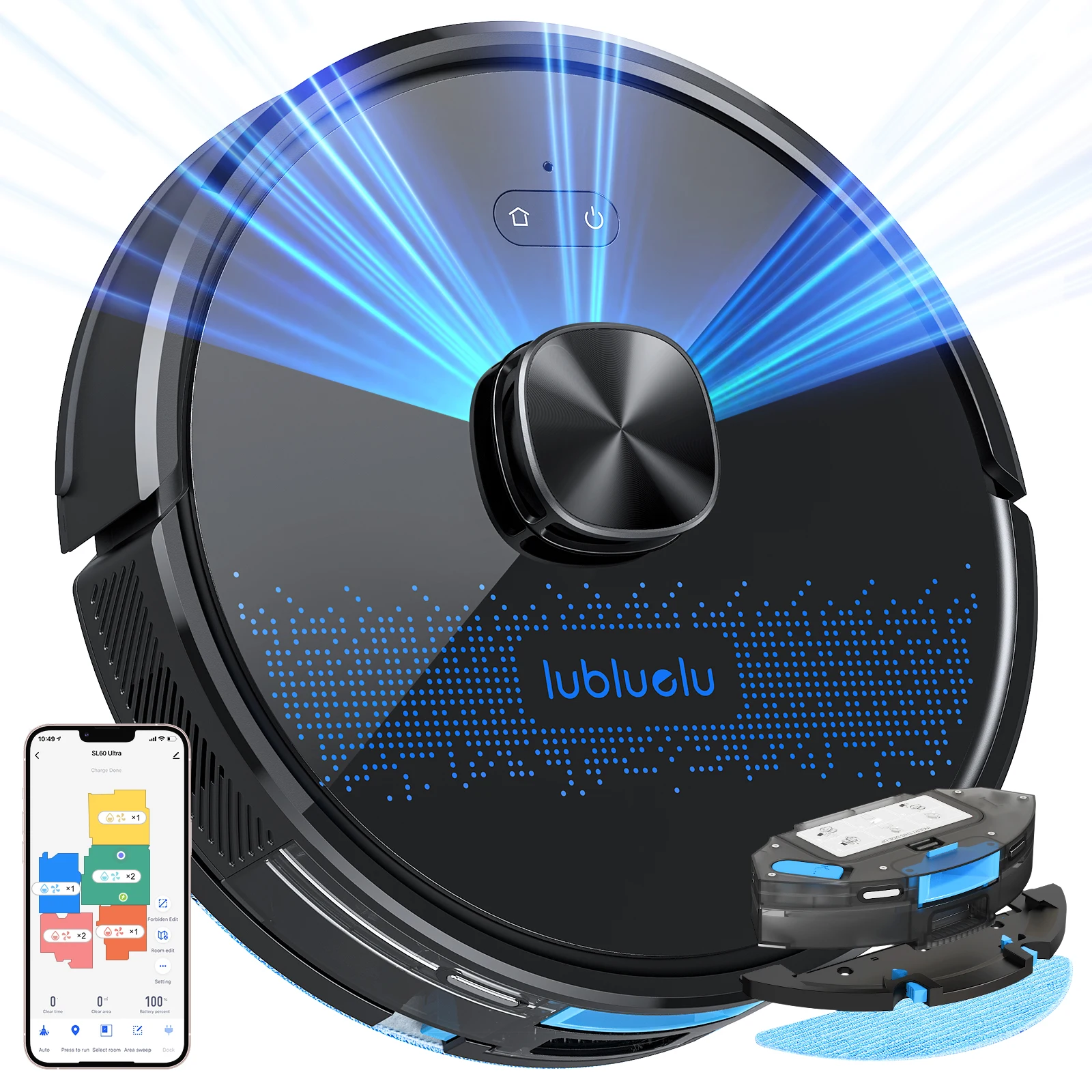 Roboter-Staubsauger und Wischmopp-Kombination 4500Pa, Lubluelu SL60Ultra Roboterstaubsauger, 150 Min. Max. Laufzeit, 55dB, 24 No-Go-Zonen für Tierhaare, Teppiche, Böden
