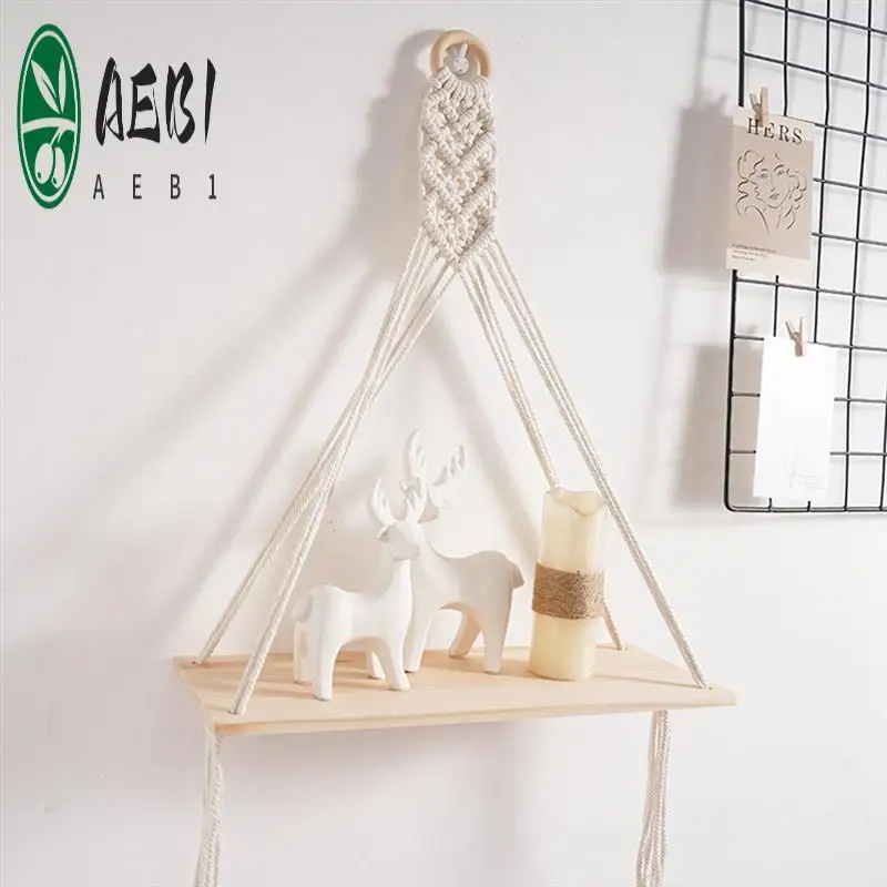 

AEB1-2PCS Подвесная полка в стиле бохо ручной работы в богемном стиле с деревянными растениями Плавающие веревочные полки Декоративный держатель