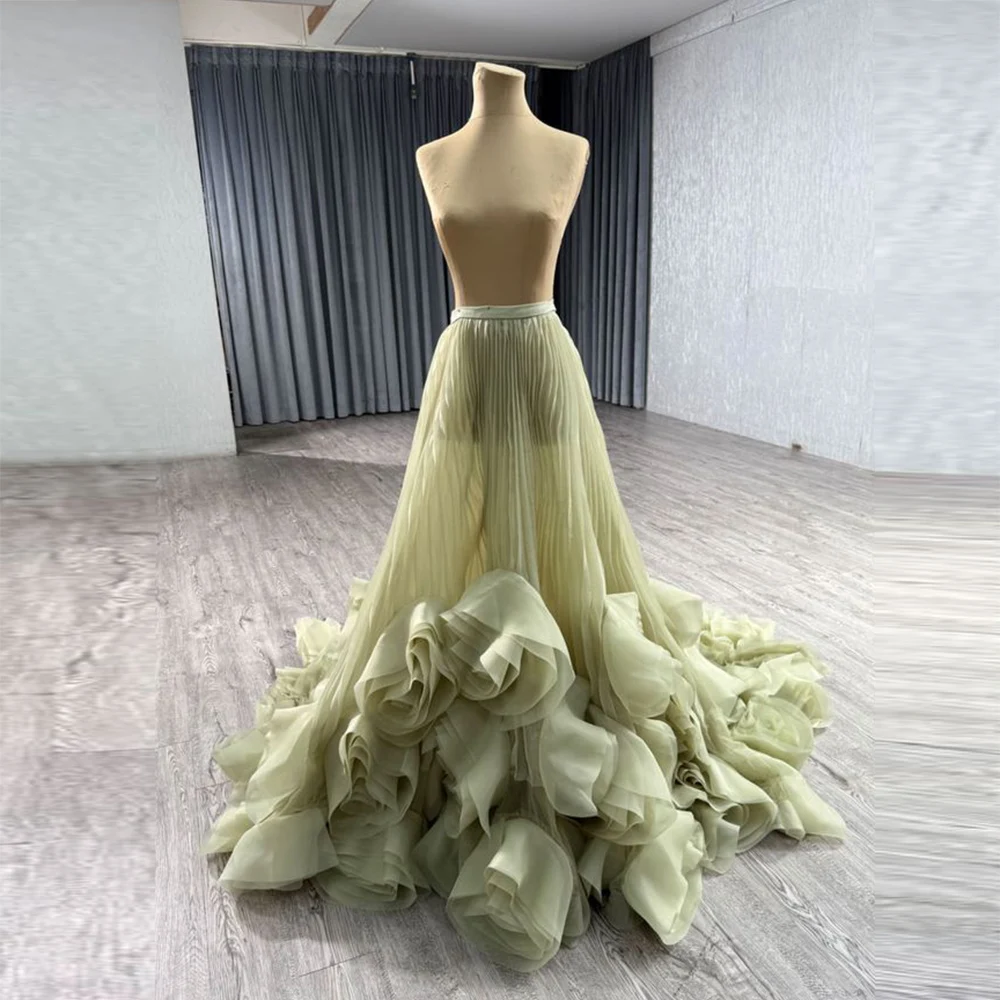 

Light Green Pleated A Line Long Skirt Ruffles Chiffon Floor Length Women Skirts Elastic Waist Girls Party Skirt