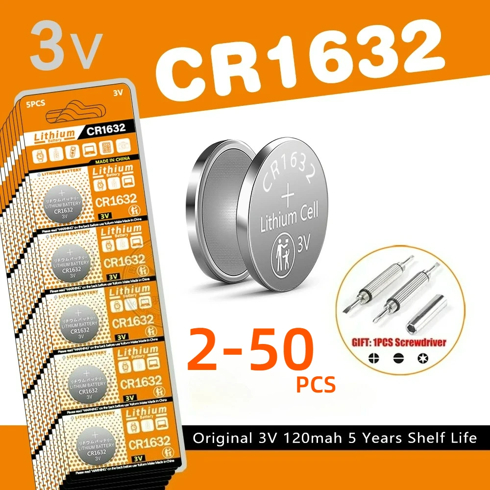 

5-50PCS 3V CR1632 Battery CR 1632 Lithium Battery DL1632 BR1632 KCR1632 ECR1632 For Car Remote Control Watch Button Coin Cells