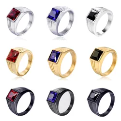 Punk Hip Hop High Quality Multi-colored Big Stone Rings Men Women Fashion Stainless Steel Ring Biker Jewelry Gifts Dropshipping