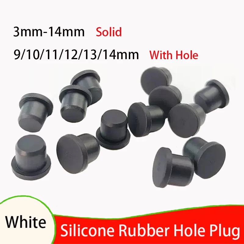 

1-100pcs Black T-type Solid/with Hole Silicone Rubber Plug Food Grade Rubber Stopper Sealing Plug Dustproof Rubber Cap 3~14mm