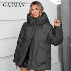 GASMAN 2024 Winter down jacket collection Fashion Solid Stand-up collar Women Coat Elegance Hooded Women's jackets 88613