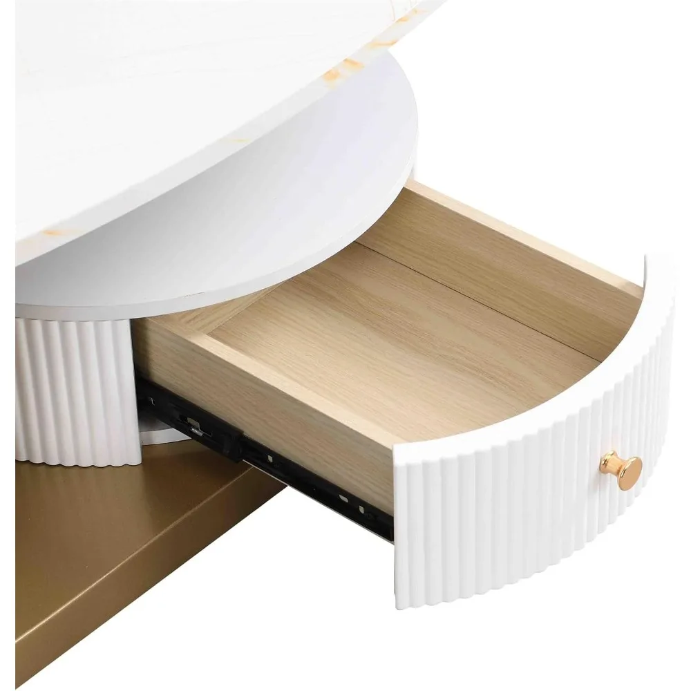 2 Piece Living Room Set, Modern Nest Coffee Table Set of 2, Faux Marble Tabletop Oval Coffee and End Table Set with Gold Iron Ge