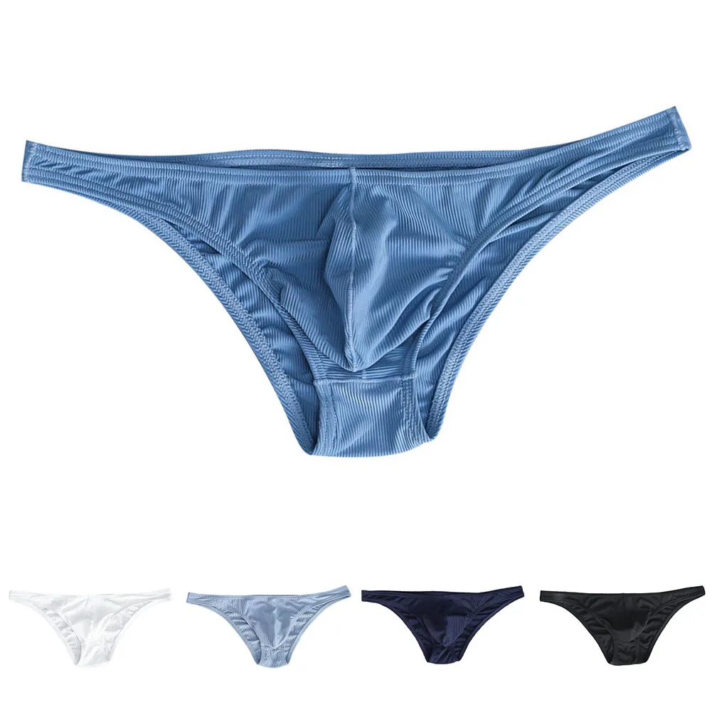 

Soft Ice Silk Underwear Men Bulge Pouch Briefs Ribbed Panties Silky Smooth Underpants Breathable High Elastic Knickers Lingerie