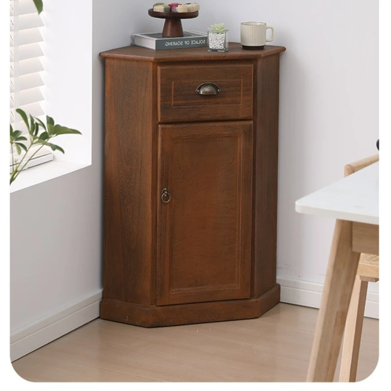 Solid Wood Corner Cabinet Narrow Gap Storage Rack Modern Minimalist Side Organizer for Living Room Home Space Saving Furniture