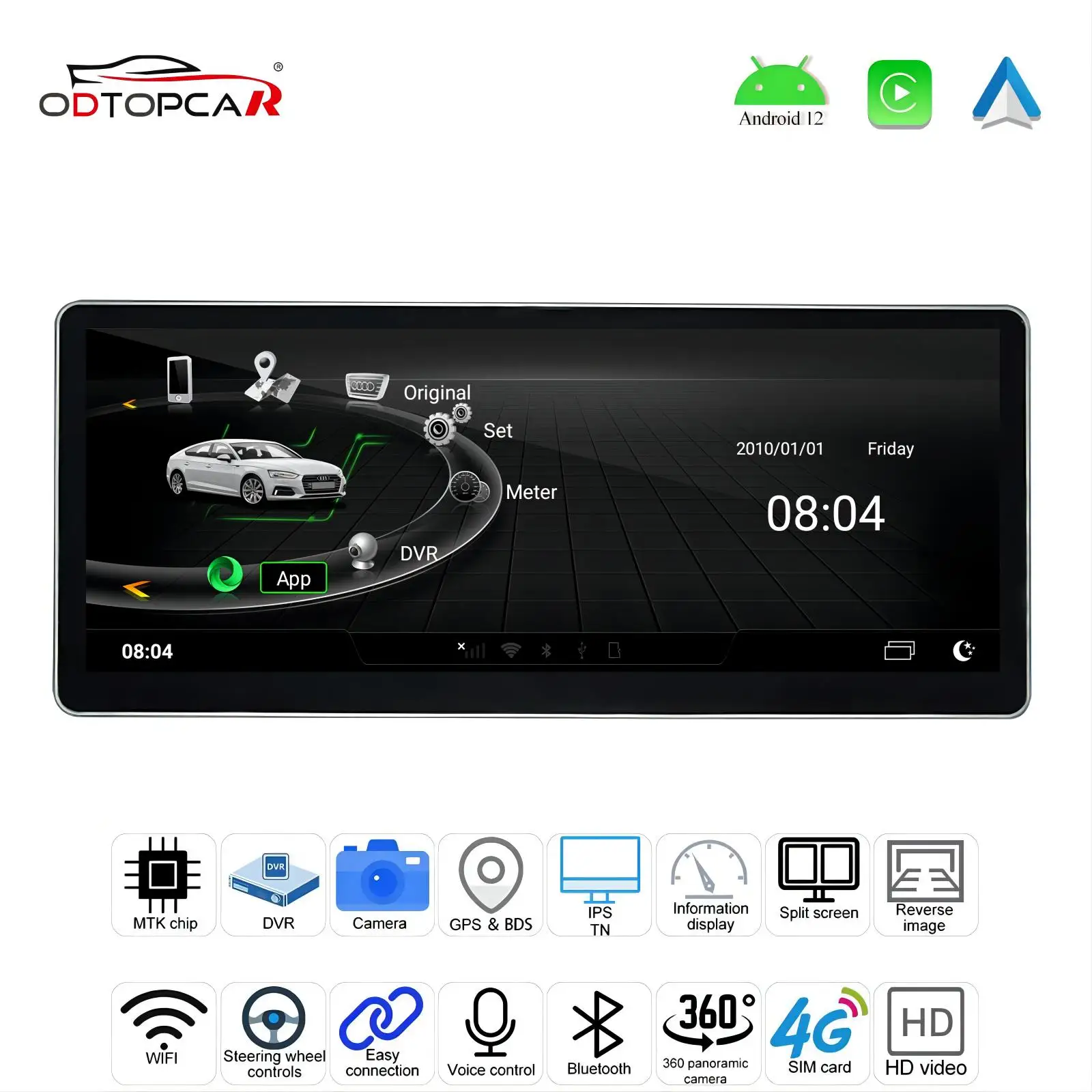 

ODTOPCAR for Audi MIB2 A4 S4 RS4 B9 10.25 inch Touch Screen GPS Navigation Upgrade 4G Wifi GPS Apple Carplay Full Screen Android