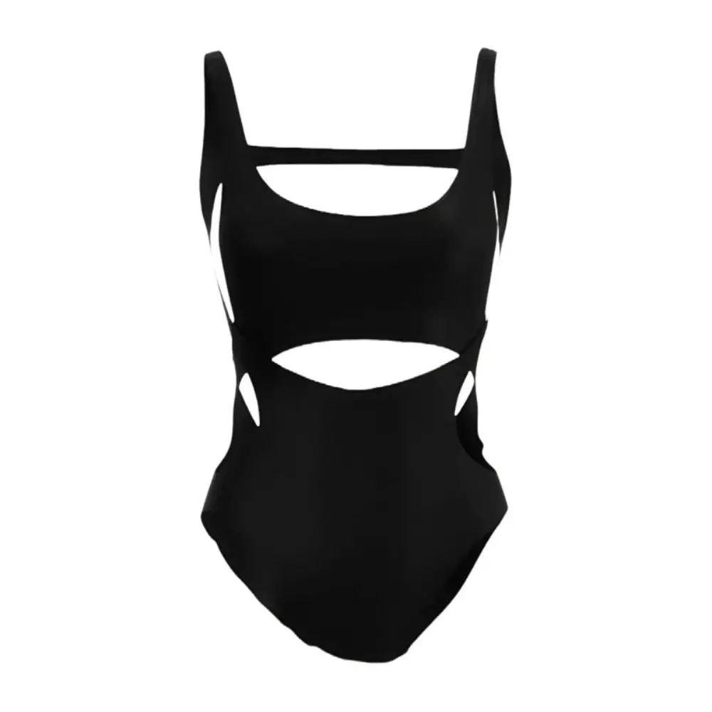 Traje de baño de una pieza de cintura alta, diseño sin espalda, traje de baño adelgazante de estilo oscuro, traje de baño calado de Color sólido con pecho pequeño