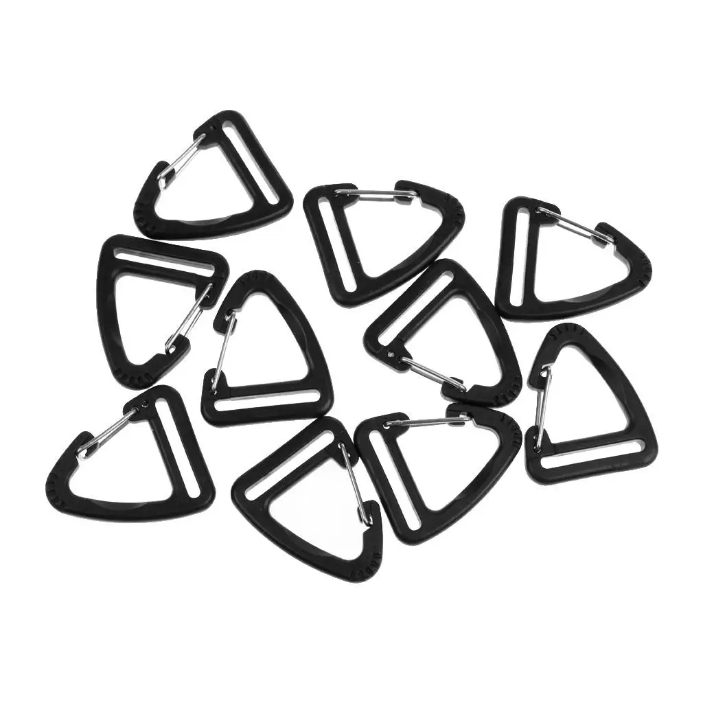 Black Triangle Carabiner Clip Snap Hook Plastic Steel Buckle Webbing Connector for Backpack Straps