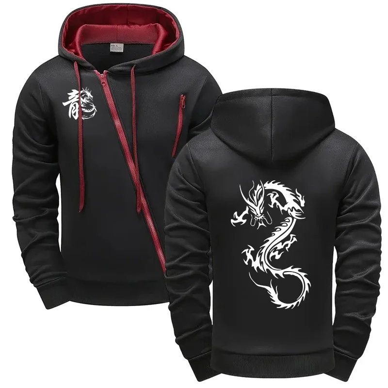 2025 في الهواء الطلق عارضة الرياضة ركوب هودي معطف التنين الصيني مطبوعة هوديي للرجال عالية الجودة مقنعين طويلة الأكمام جاكيت زيبرا #1