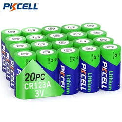 PKCELL 20PCS CR123A 3V Lithium Battery 3 Volt CR123 V123 KL123LA CR17345 1500mah Lithium Batteria Flashlight Camera Batteries